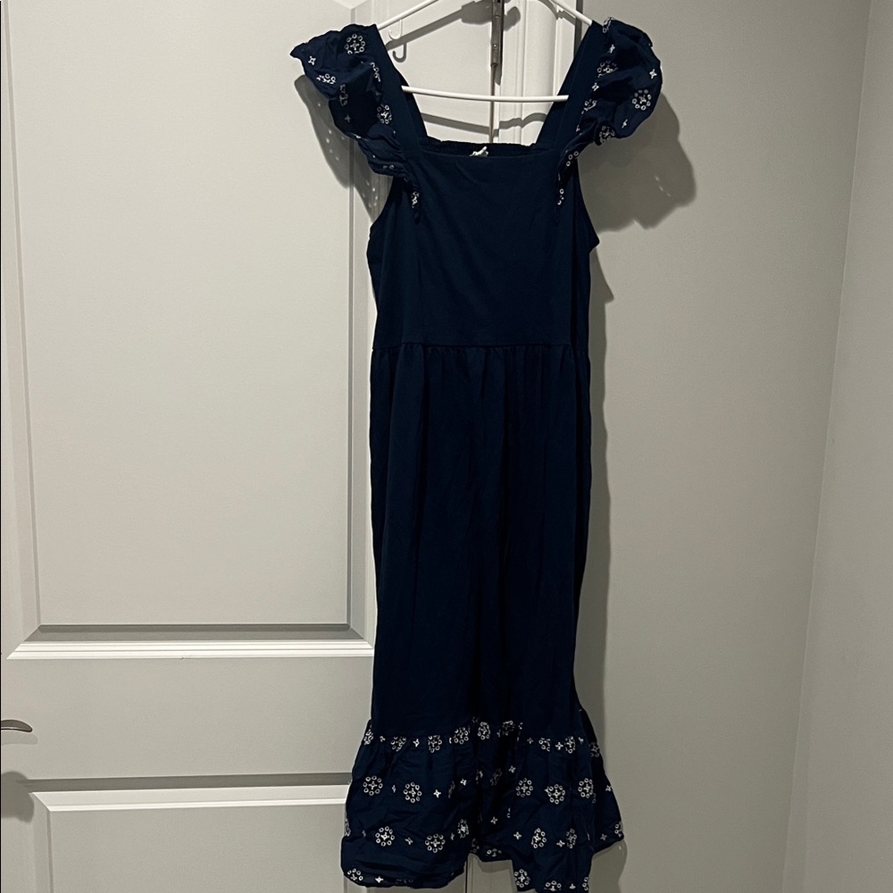 J. Crew Navy Dress with White Embroidery